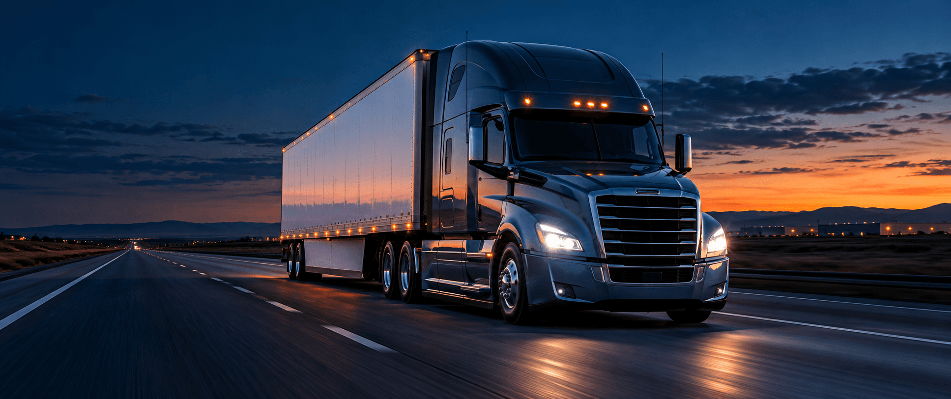 Truck on the highway representing reliable freight dispatch services for owner-operators and small fleets.