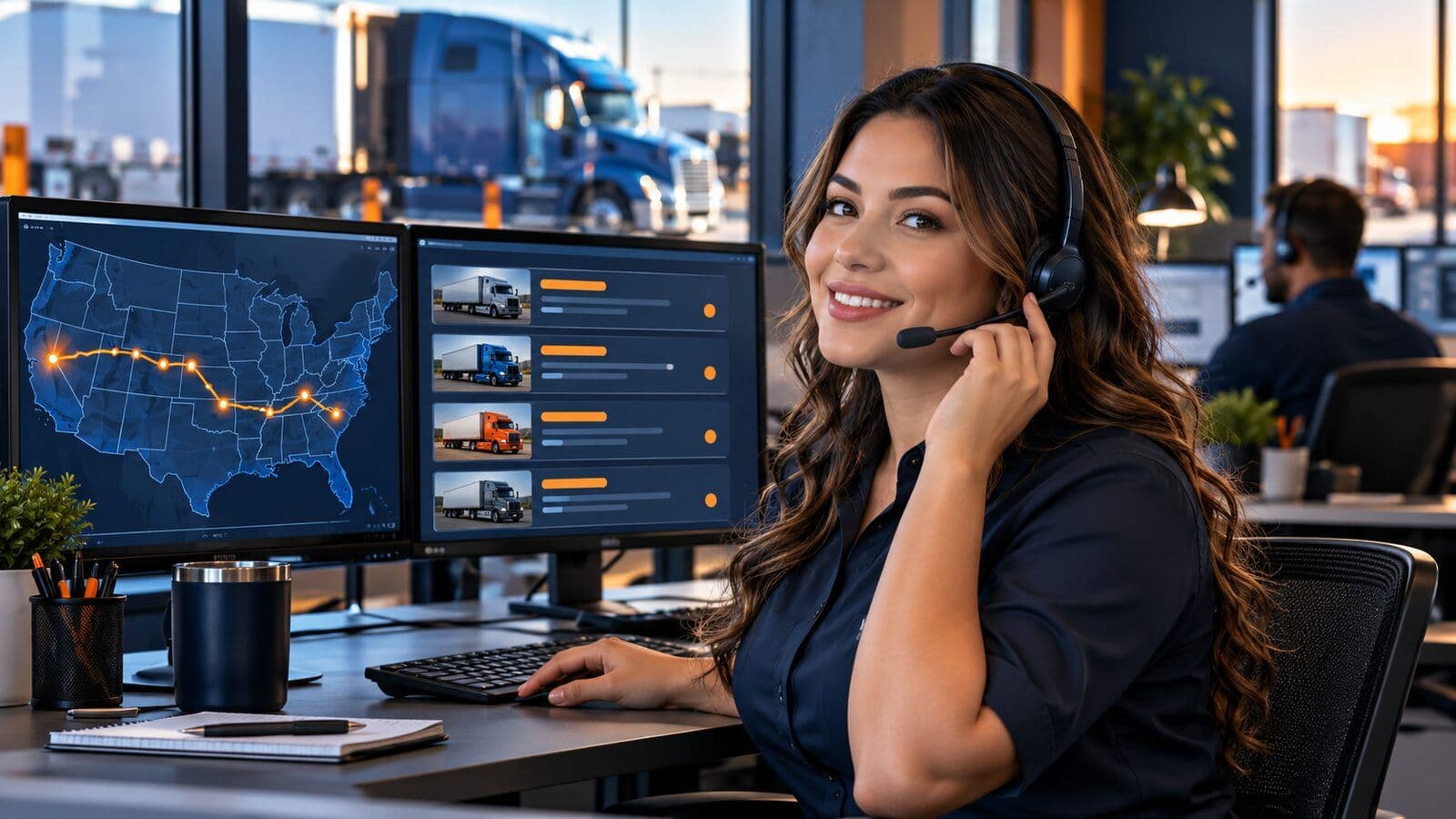 Truck dispatcher answering a carrier question from an operations desk
