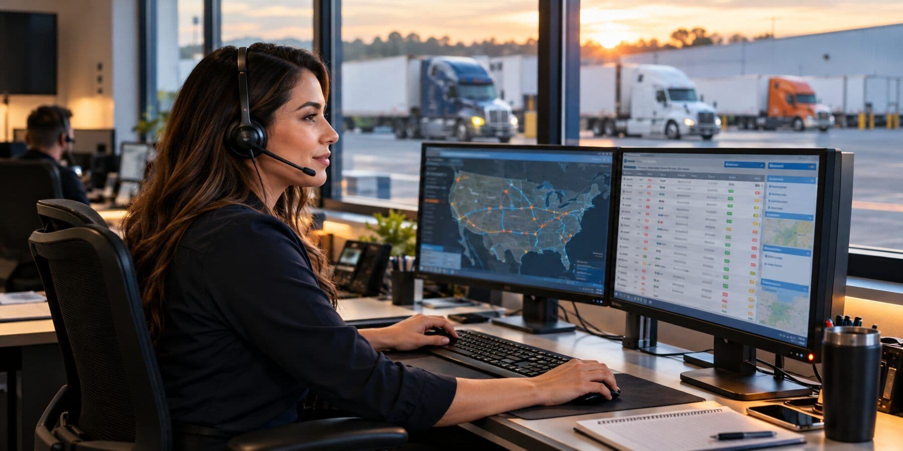 Professional truck dispatcher coordinating freight and routes